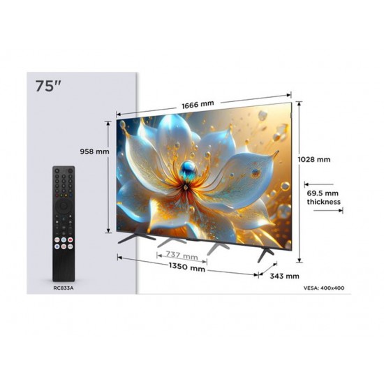 TCL 75T8C 75 colos 4K QLED okostévé elölről