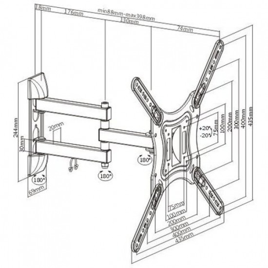 Krüger&Matz KM1303 Kihúzható Fali Konzol 40cm-140cm