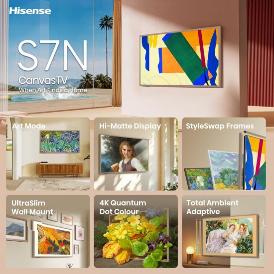 hisense 55 hüvelykes s7n canvas tv 4k 144hz art mode cserélhető keretekkel